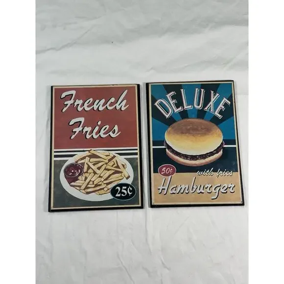 2 Retro Vintage 3D Ceramic Wall Decor‎ French Fries And Hamburgers