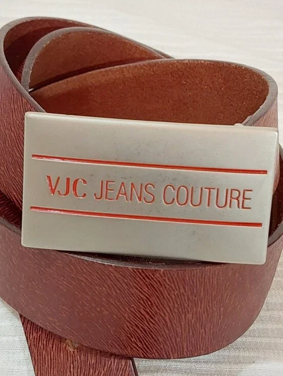 Versace VJC Jeans Couture Brown Leather Belt with Silver Buckle Dize 38