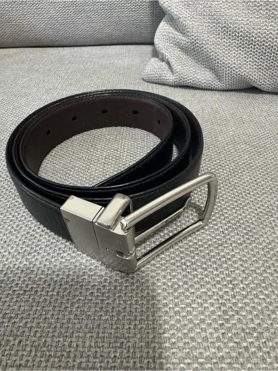 Coach Men's Black Leather Dress Belt with Silver Buckle