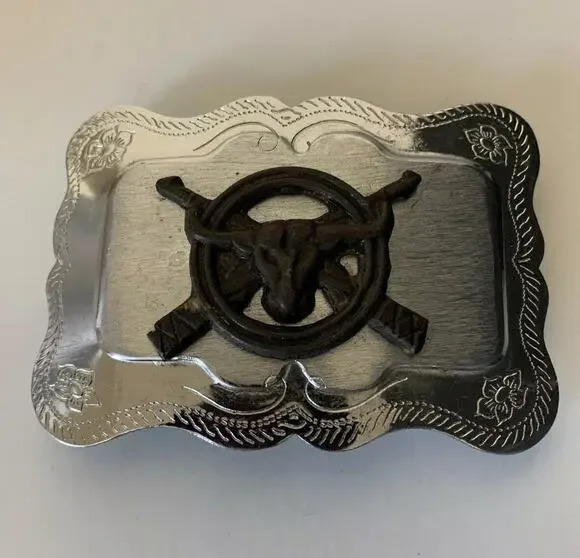 LONGHORN & GUNS METAL BELT BUCKLE