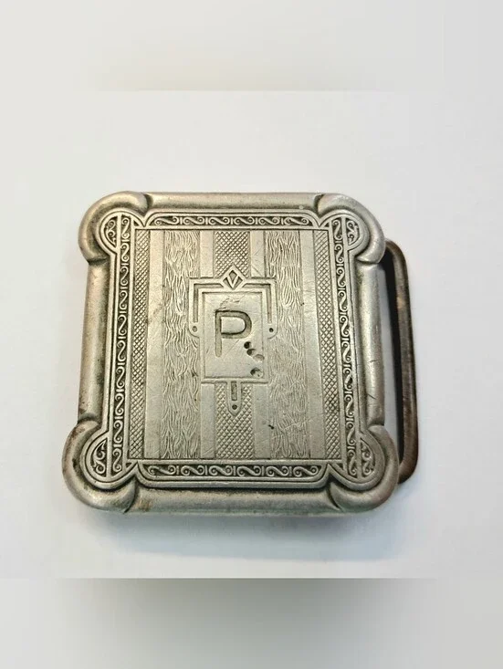 Art Deco Vintage Silver Monogram P Belt Buckle