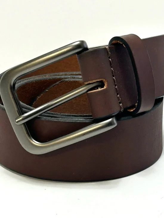 Timberland Men's Classic Brown Leather Belt Size 34 Gunmetal Buckle USA