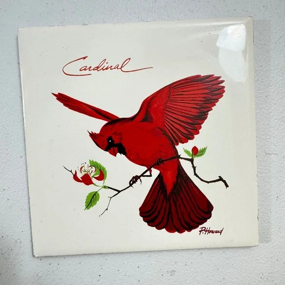 VTG Screencraft P Howard Cardinal Bird Ceramic Art Tile Trivet Wall‎ Plaque 6x6