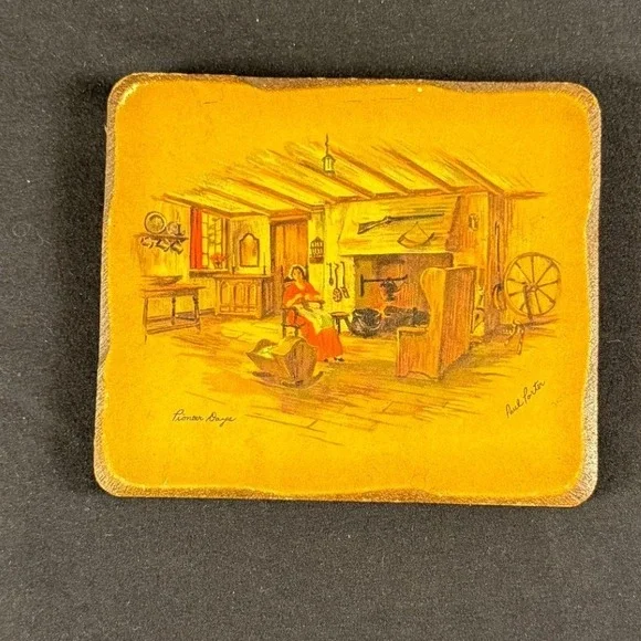 Vintage Paul Detlefsen Pioneer Days Wood Plaque Americana Colonial Decor‎ 5x6
