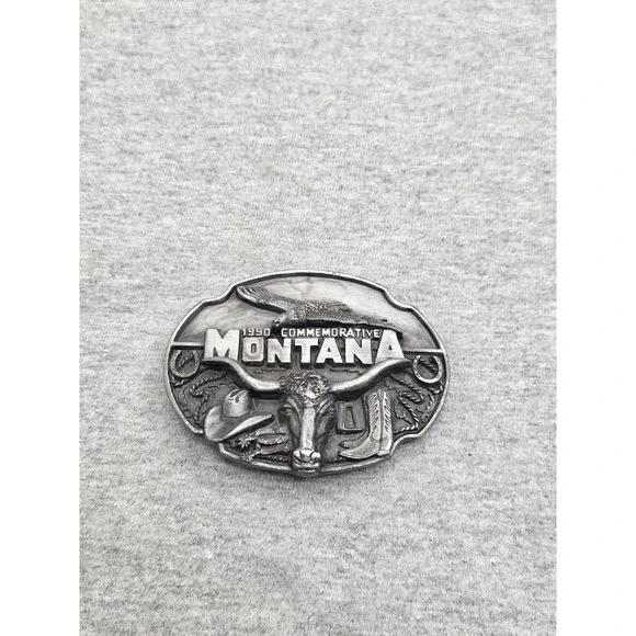 Vintage 1990 Montana Commemorative Solid Pewter Siskiyou Belt Buckle Heavy