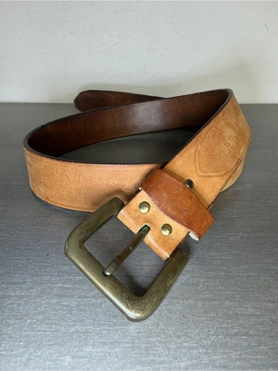⁠Rare Vintage Diesel Matured Embossed Leather Men's Belt Brass Buckle⁠