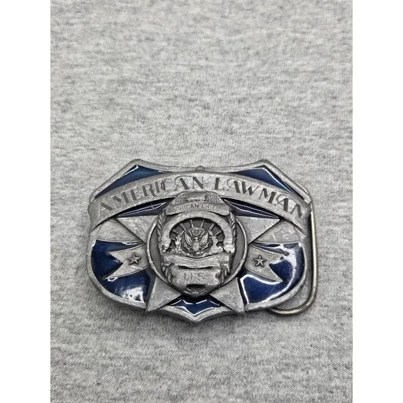 Vintage American Lawman Siskiyou Belt Co Blue Enamel Belt Buckle Western