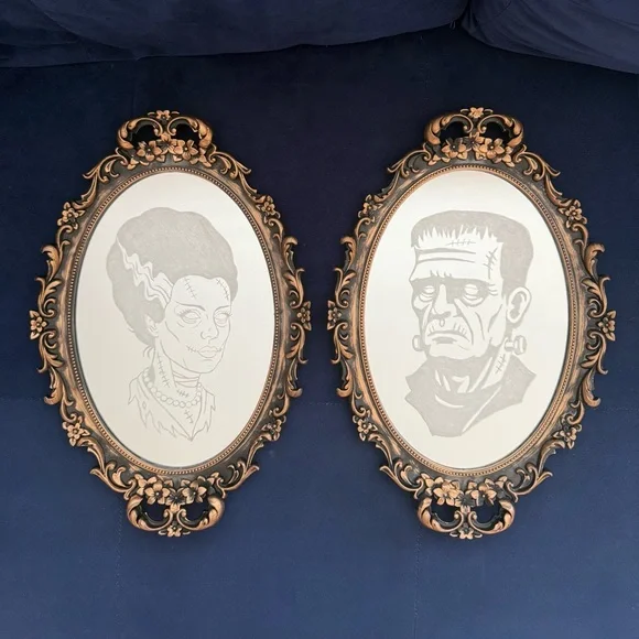 Custom Engraved Frankenstein & Bride Mirror Set