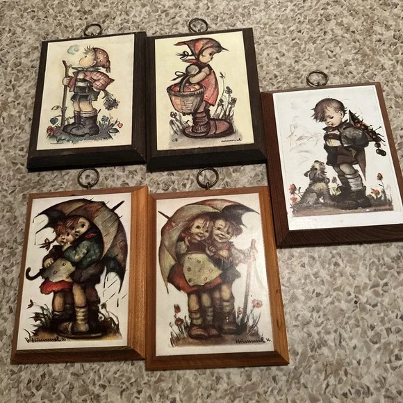 Vintage Hummel Wood Plaque Lot of 5 Wall Hanging Pictures German