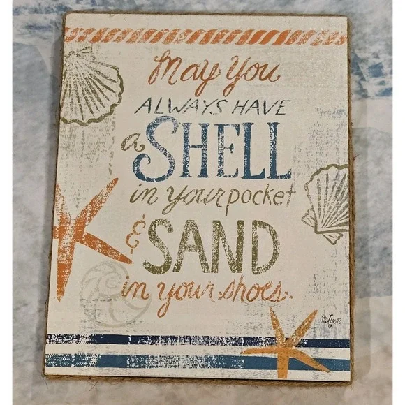Beach Coastal Wood Sign Wall Decor Quote Shell in Your Pocket Sand in Your Shoes