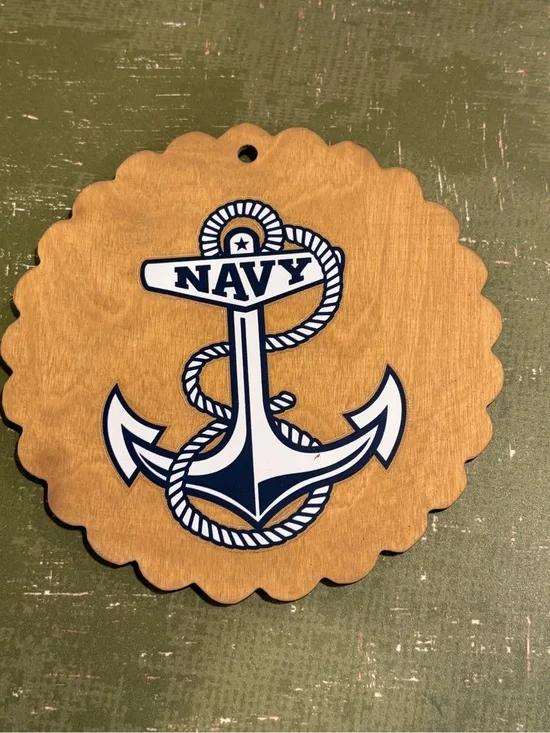 Navy Anchor Wooden Wall Plaque- ornament- Navy Blue