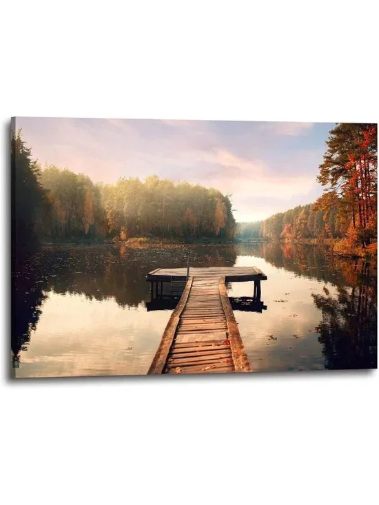 Nature Canvas Wall Art - Lake Landscape Print Decor, 24x16 Inch, Home Aesthetic