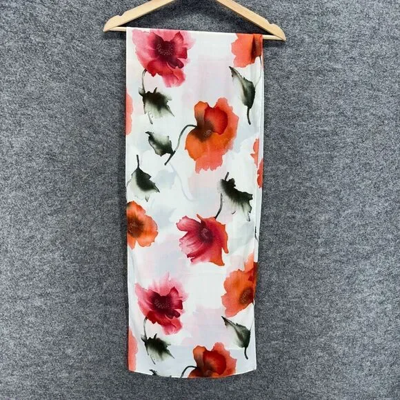 Loft Scarf Women White Floral Silk Rectangle Scarf Multifunctional Neck Warmer