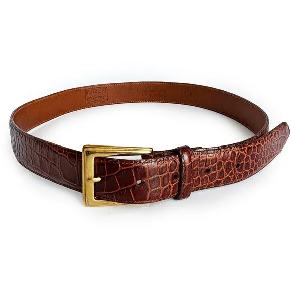 BOSCA for Wilsons Wide Belt Embossed Croc Stamp Leather Size 30