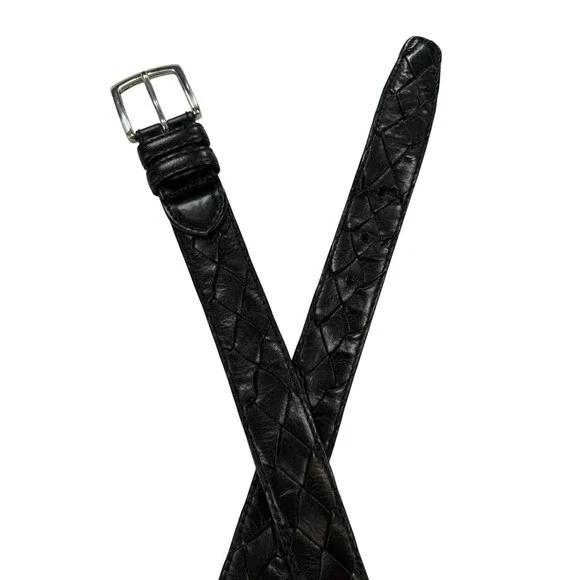 Leyva Collection Woven Leather Belt Mens 40 Black Excellent Hand Made in Spain