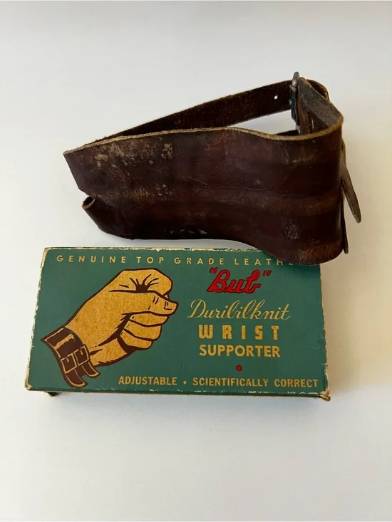 VTG RARE 1940s Bub Duribilknit Genuine Leather Wrist Supporter Style Double 1544