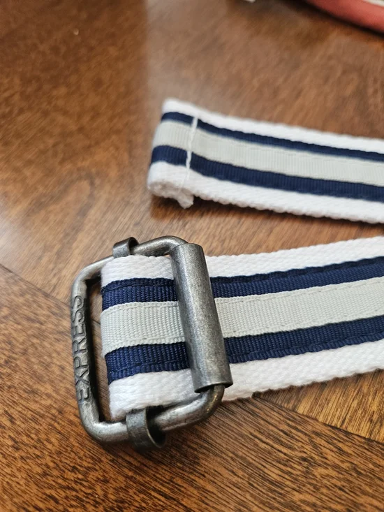Express White, Navy & Light Gray Striped Canvas Belt Strap