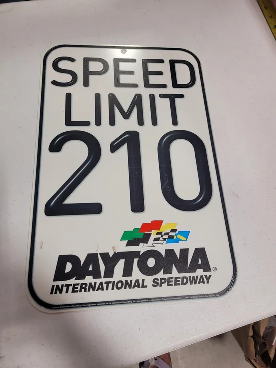 Daytona International Speedway Speed Limit 210 Wall Sign - White & Black
