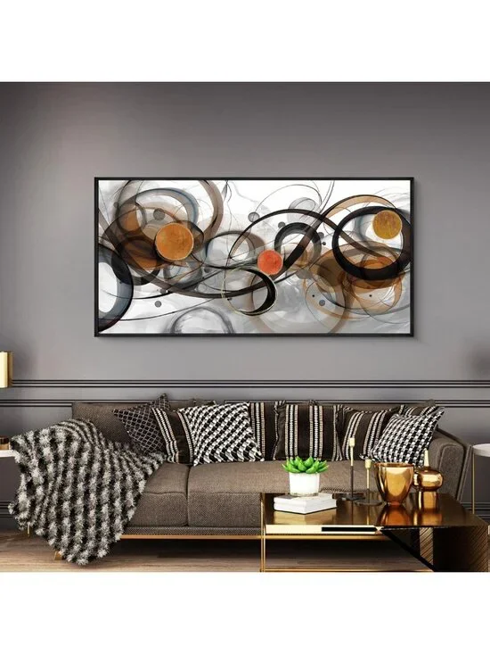 Boho Abstract Black & Orange Canvas Wall Art - Modern Minimalist Decor 40x20
