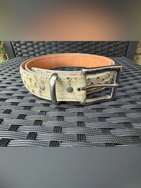 Genuine Ostrich Leather Belt Size 46 Beige Exotic Leather Western 54.5”