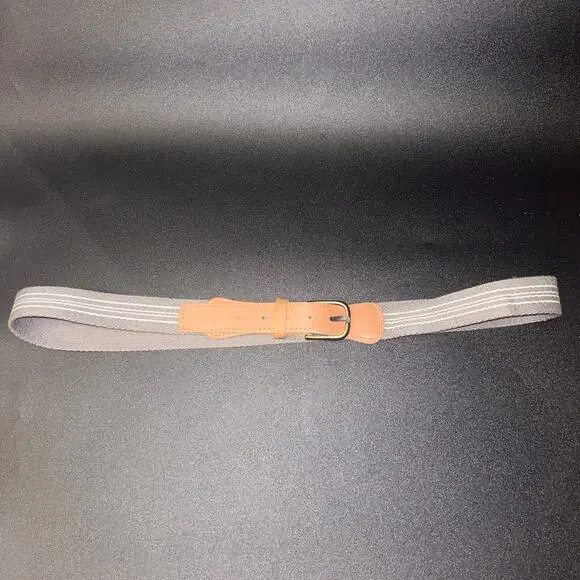 Gray Canvas Brown Genuine Leather Adjustable Belt Men's Size 36