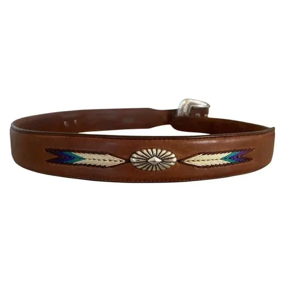 Tony Lama Sierra Madre Western Belt 7719L Men Unisex Leather Conchos Size 30