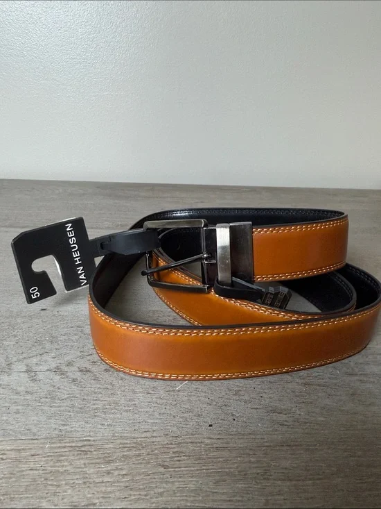 Van Heusen Tan/Brown Leather Men’s Belt with Silver Buckle