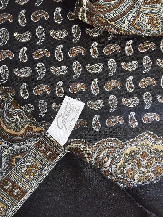 Black Paisley Silky Polyester Scarf with Brown & Cream Accents