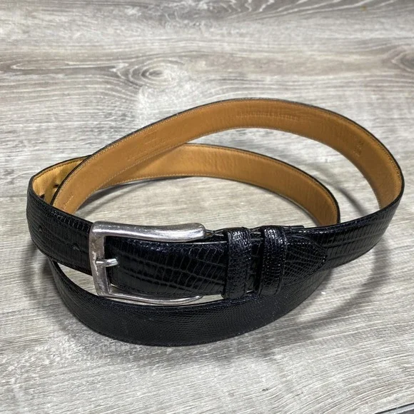 Trafalgar Belt Mens 44 Black Genuine Leather Lizard Embossed‎ Dress Classic