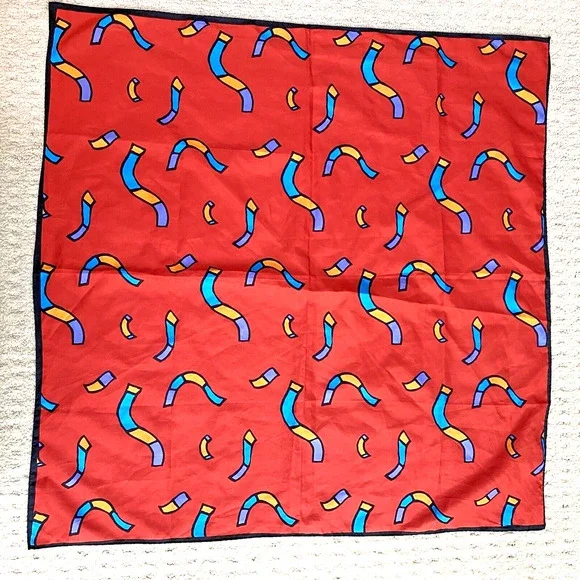 Silky Red Scarf Colorful Noodle Ribbons Blue Blue Purple Orange Modern Art