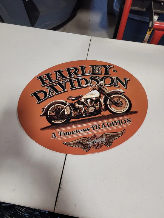 Harley-Davidson Orange and Black Round Motorcycle Wall Sign
