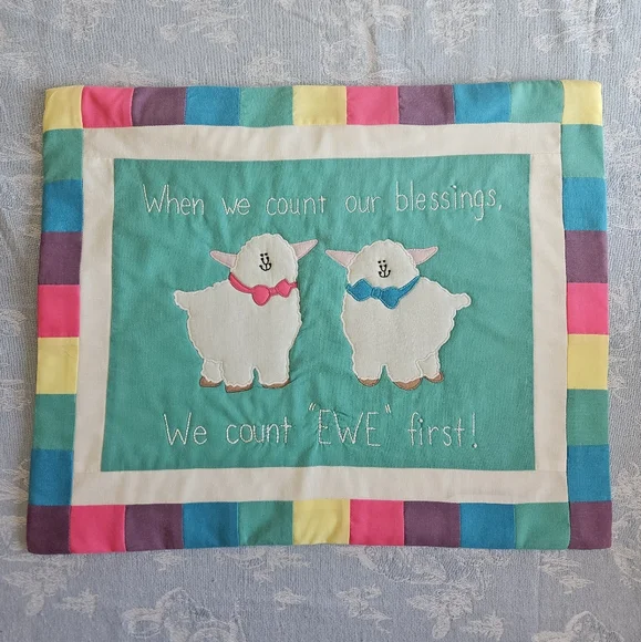 Vintage Colorful Sheep Embroidered Wall Hanging Nursery Baby