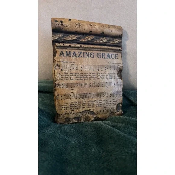 Vtg Amazing Grace Sheet Music Plaque Hanging Wall Rustic Cabin Decor Cottagecore