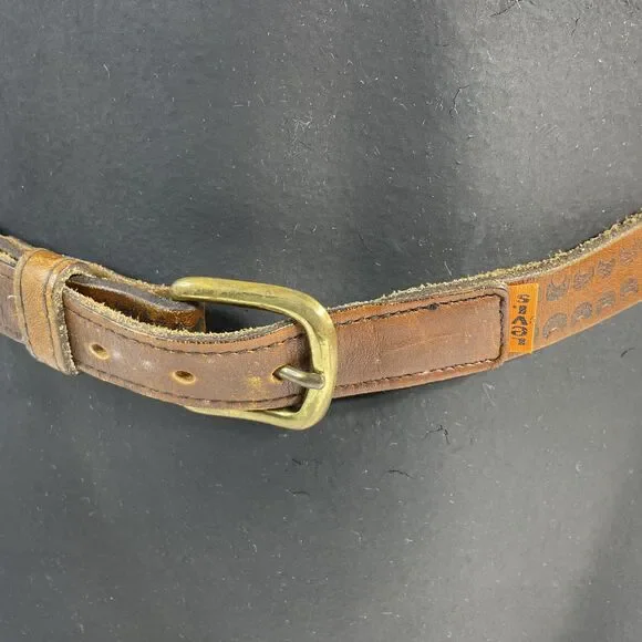 Vintage Levi’s Orange Tab Mens Belt 1970s Size 26 Genuine Brown Leather Tooling