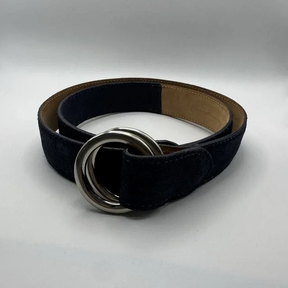 W Kleinberg Navy‎ Blue Suede Custom Leather Belt Belt Sz 33 NWOT Loop Buckle Lux