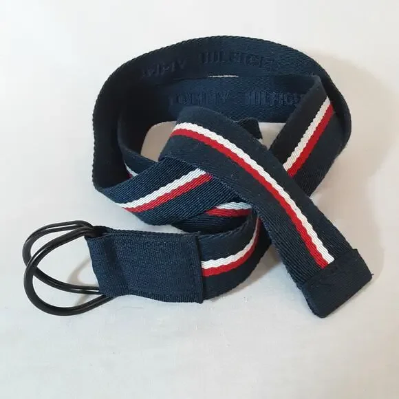 💎Tommy Hilfiger Red White Blue Stripe Soft Canvas Belt One Size