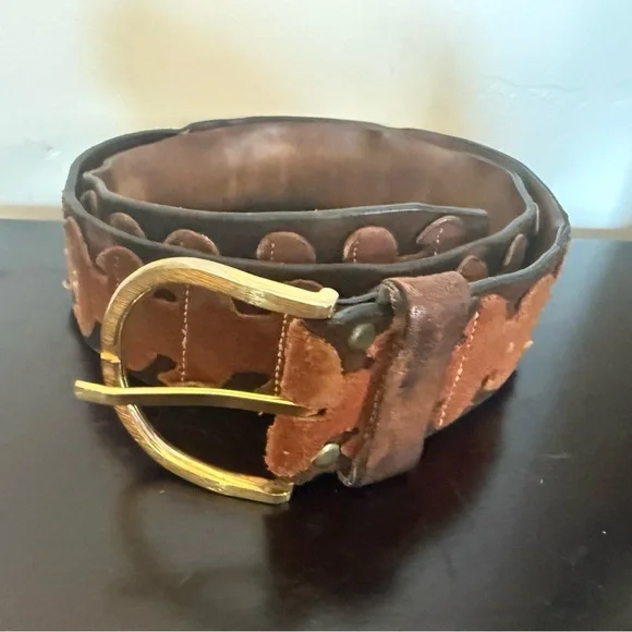 VTG CANTERBURY Brown Leather w/ Suede Crafted Brass Buckle Men's Belt 38