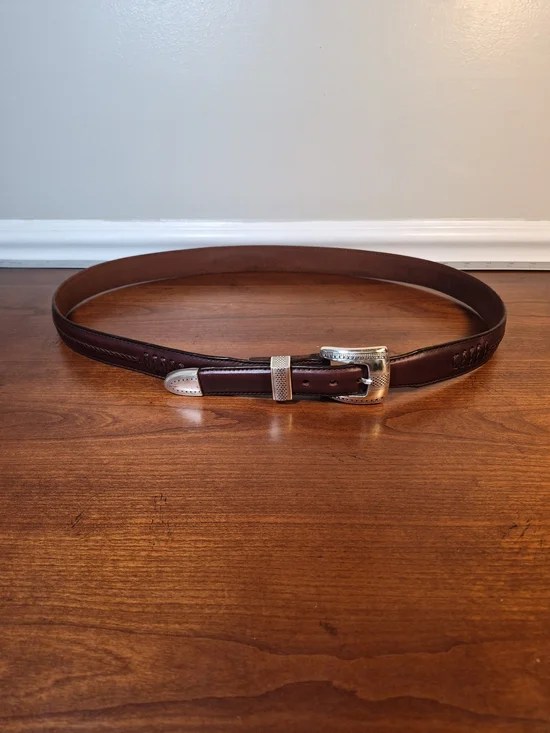 Brighton Men's Dark Brown Leather Belt with Silver Buckle Size 42