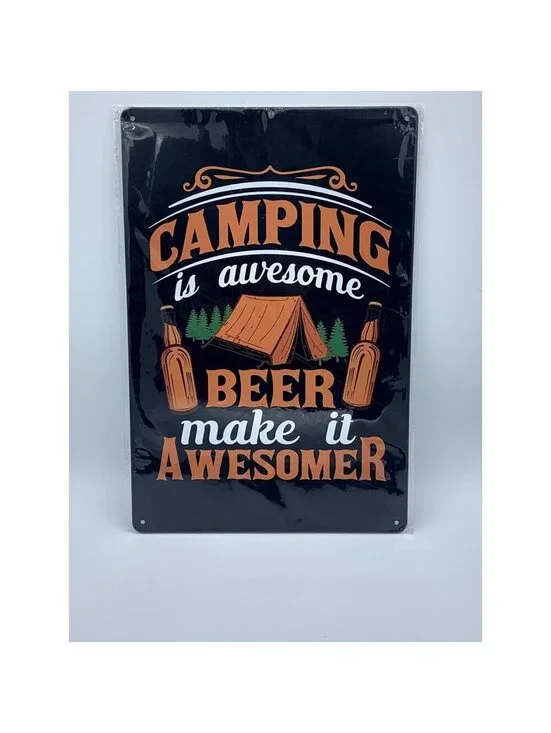 Camping Beer Vintage Style Metal Tin Sign Wall Decor Funny Cabin Decor