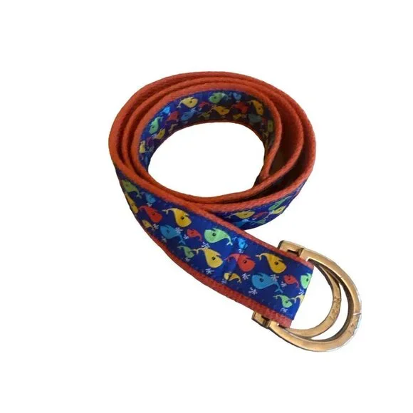 No. 27 D Ring Fabric Belt Novelty Whale Print Orange Multi Color Size‎ Small