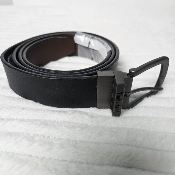 Timberland Reversible Leather Belt Men 42 Black Brown‎ Swivel Buckle Rugged