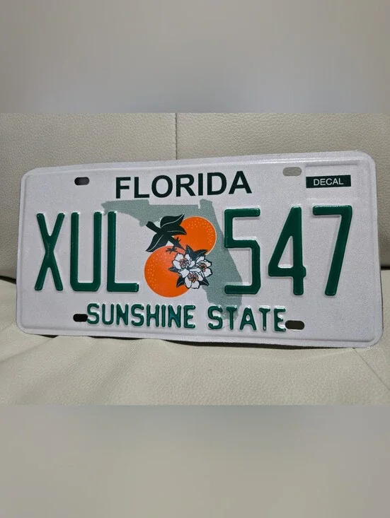 FLORIDA PERMANENT LICENSE PLATE XUL 🍊 547,  Craft Condition SUNSHINE~STATE Sign