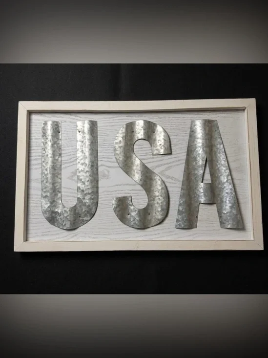 Galvanized Metal Letter Wall Art - Silver 'U S A' Accent