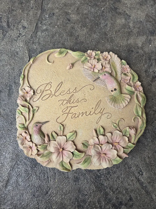 Bless This Family Floral Hummingbird Wall Plaque