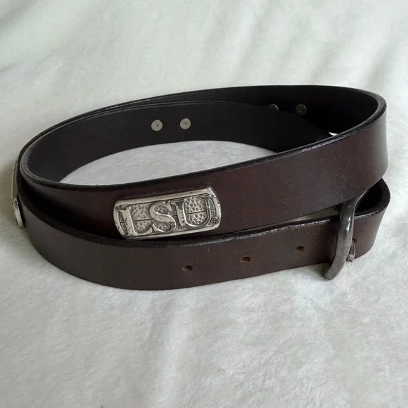 LSU Tigers Leather Belt Mens 38 Brown Silver Logo‎ Plaques Collegiate Fan Gear
