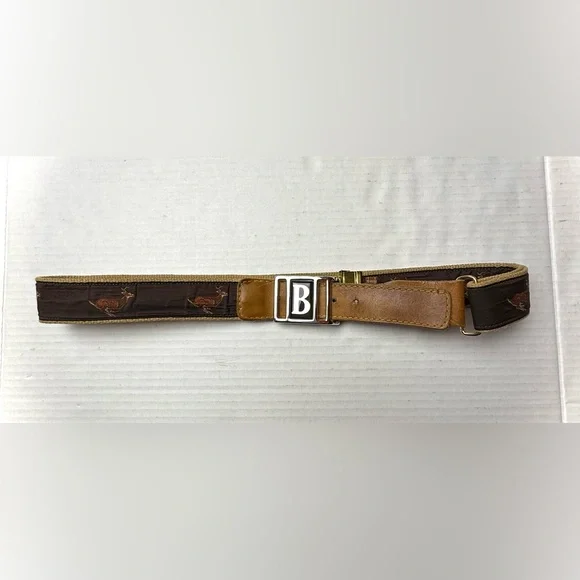 Vintage Leather And Fabric Belt Deer Men’s 44.5”‎ Hunting Woodland Buck Buckle