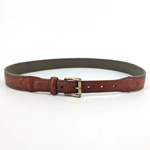 Vintage LL Bean Belt Leather Canvas Anchor Embossed Brass Buckle‎ Size 34 USA