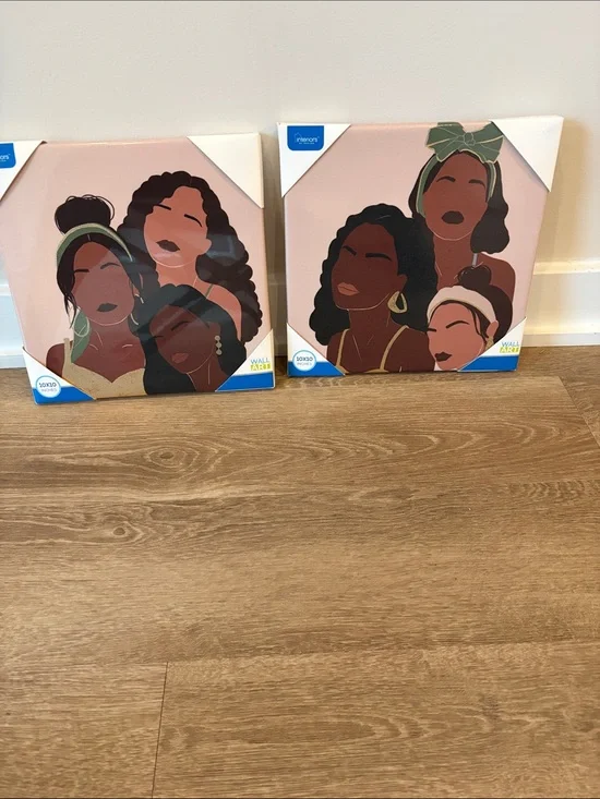 Set of 2 Blush Pink Women of Color Canvas Wall Art