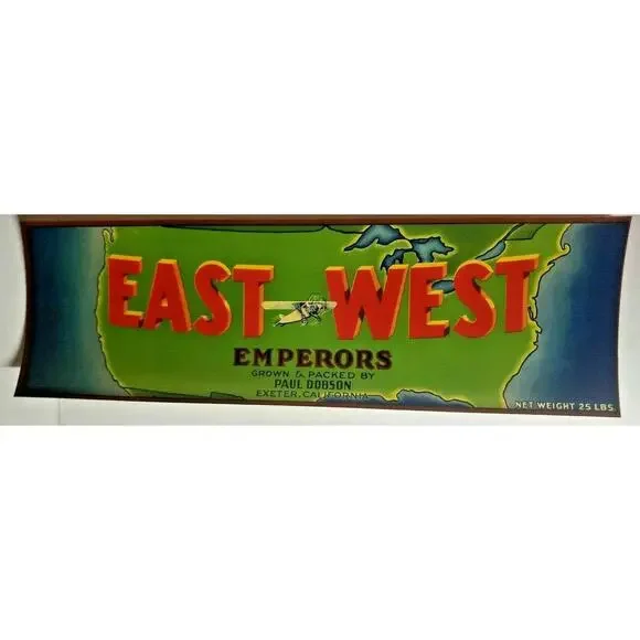 Vintage‎ East West Emperors Original 1940s Exeter CA Paul Dobson Crate Label Z-2