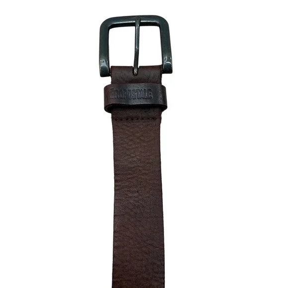 Aeropostale Mens Dark Brown Leather Belt Gunmetal Buckle Casual Rugged Accessory